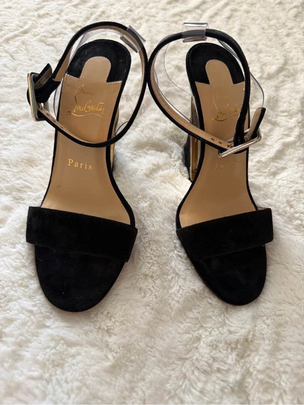 Christian Louboutin Levitalo 100 Black Suede PVC Wedges EU 36